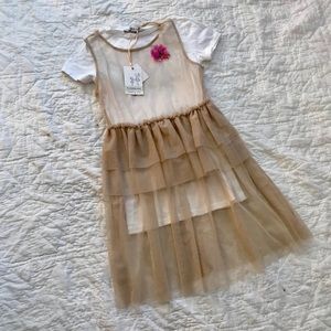 Floreiza -mamma y nina,Girls short white/tan dress